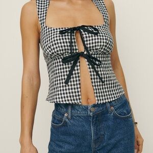 Reformation Gingham Tie Front Top